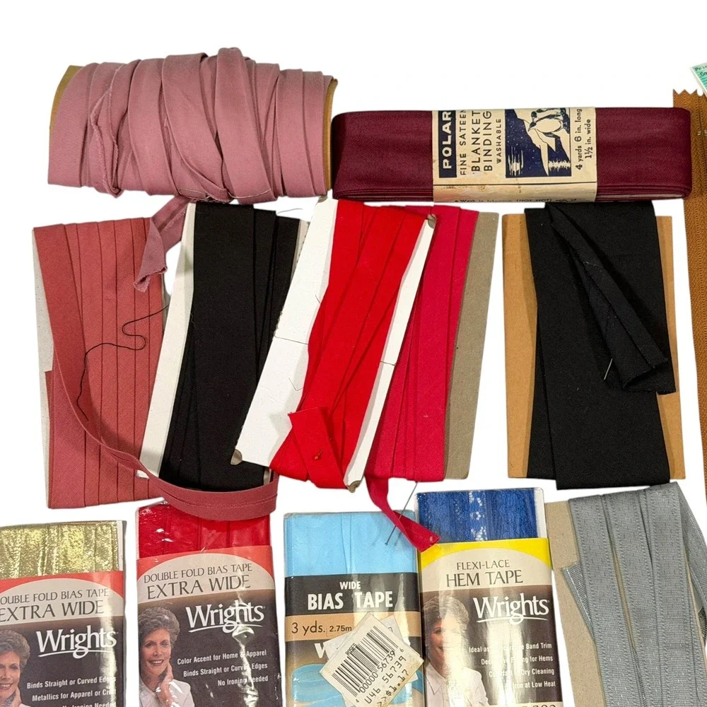 Wrights Mixed Multicolor Sewing Notions Lot Zippers Bias Tape Hem Tape Vintage